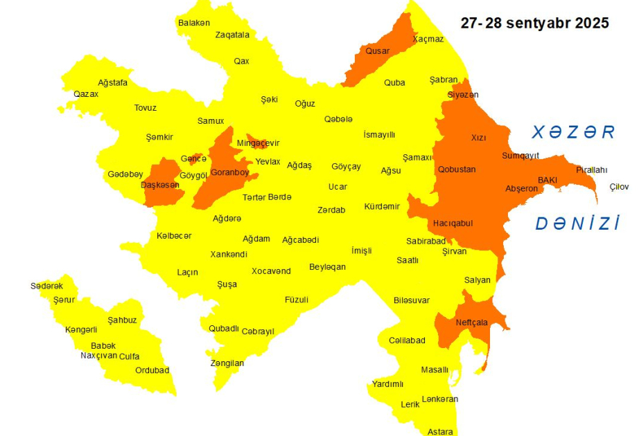 Küləkli hava şəraiti ilə bağlı sarı və narıncı xəbərdarlıq verilib