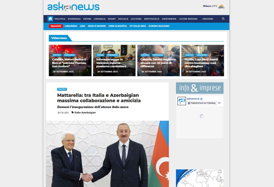 President Sergio Mattarella’s official visit to Azerbaijan in spotlight of Italian media outlets