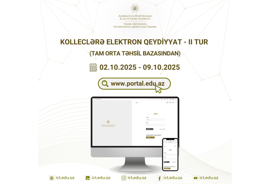 Orta ixtisas təhsili müəssisələrinə əlavə yerləşdirmə üzrə qeydiyyat başlanır