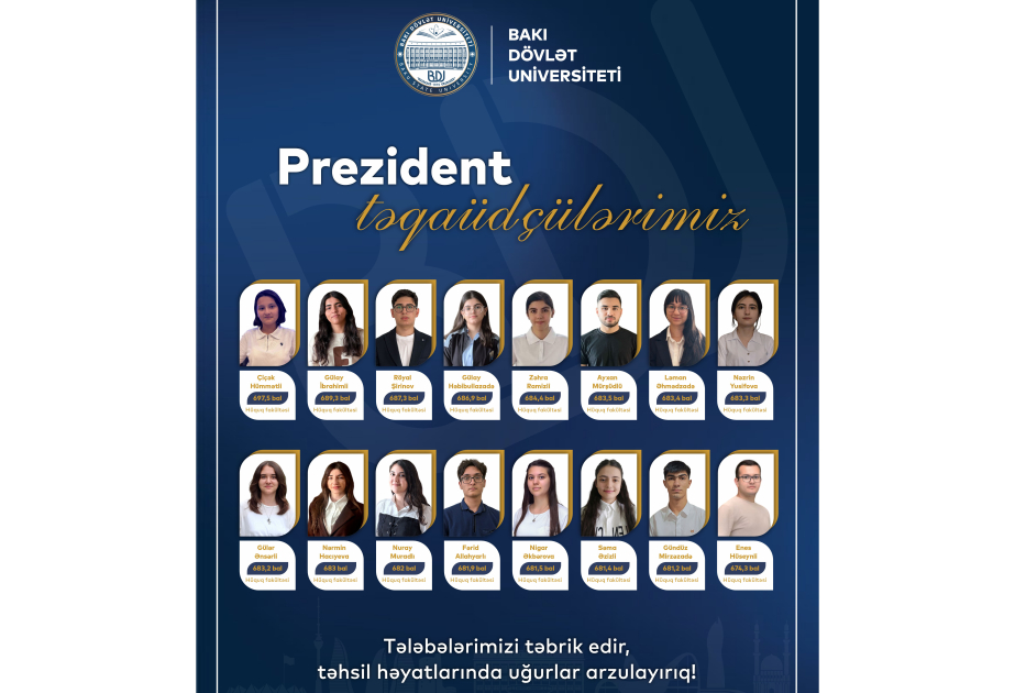BDU-nun 16 tələbəsi Prezident təqaüdünə layiq görülüb
