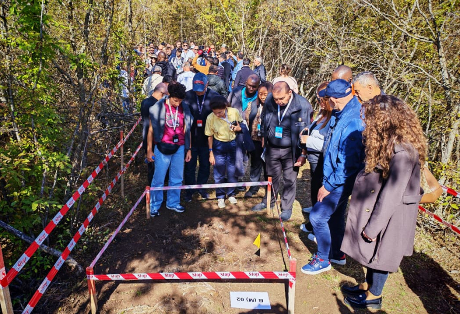 Teilnehmer einer internationalen Konferenz besichtigen neu entdeckte Massengräber im aserbaidschanischen Aghdara