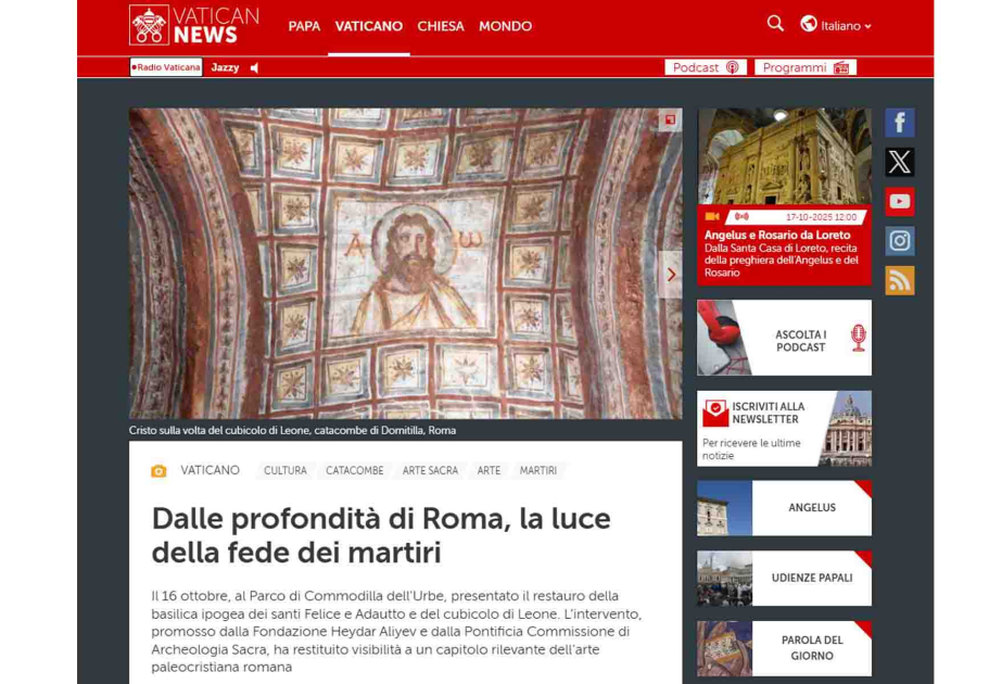 Vatican media spotlight opening of Catacombs of Commodilla restoration project with participation of Azerbaijan’s First Vice-President Mehriban Aliyeva