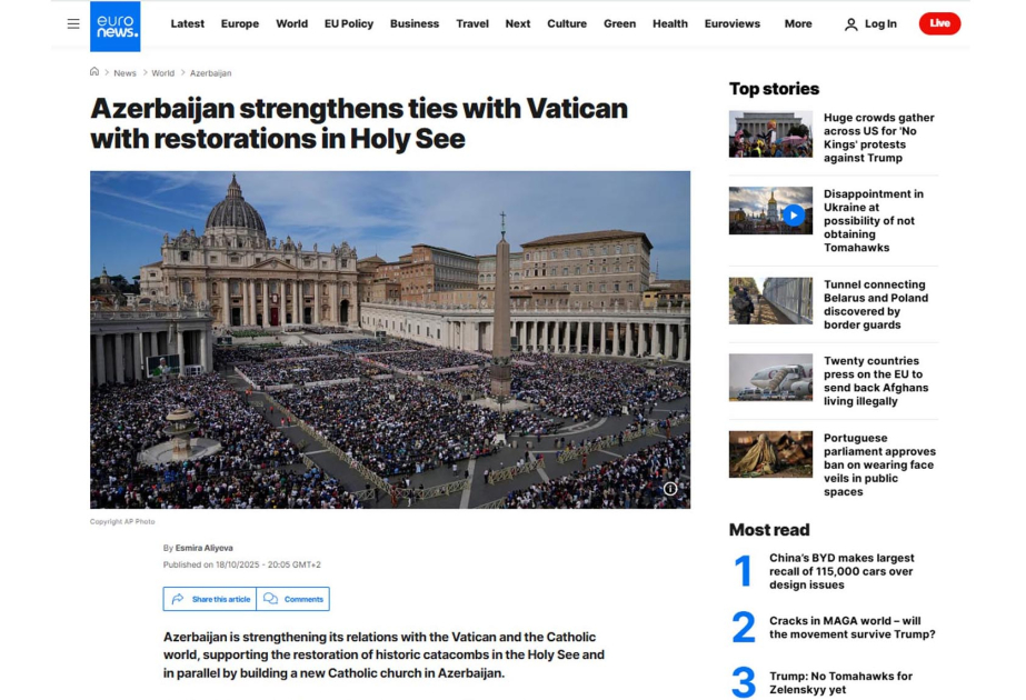 Euronews: Azerbaijan strengthens ties with Vatican with restorations in Holy See