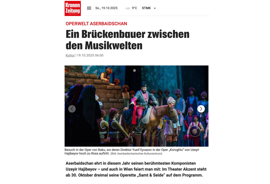 Article on Uzeyir Hajibeyli’s 140th anniversary published in Austrian press