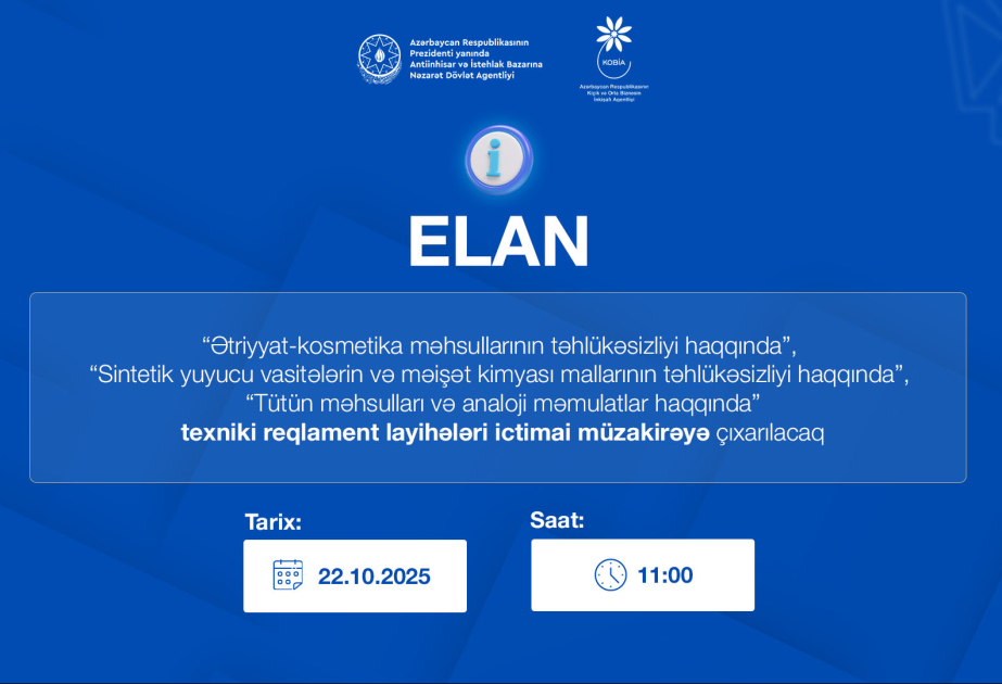 Üç texniki reqlament layihəsinin ictimai dinləmə və müzakirəsi keçiriləcək