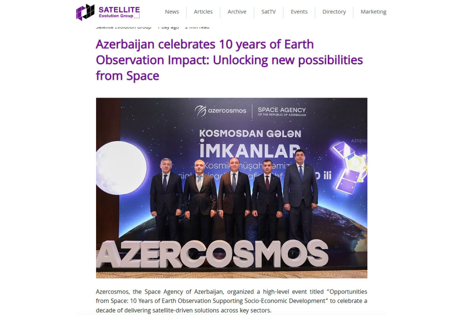 Издание Satellite Evolution: Азербайджан из наблюдателя космоса превратился в активного участника его освоения