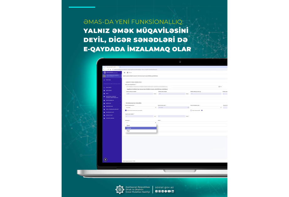 ƏMAS-da yeni funksionallıq: yalnız əmək müqaviləsini deyil, digər sənədləri də elektron qaydada imzalamaq olar