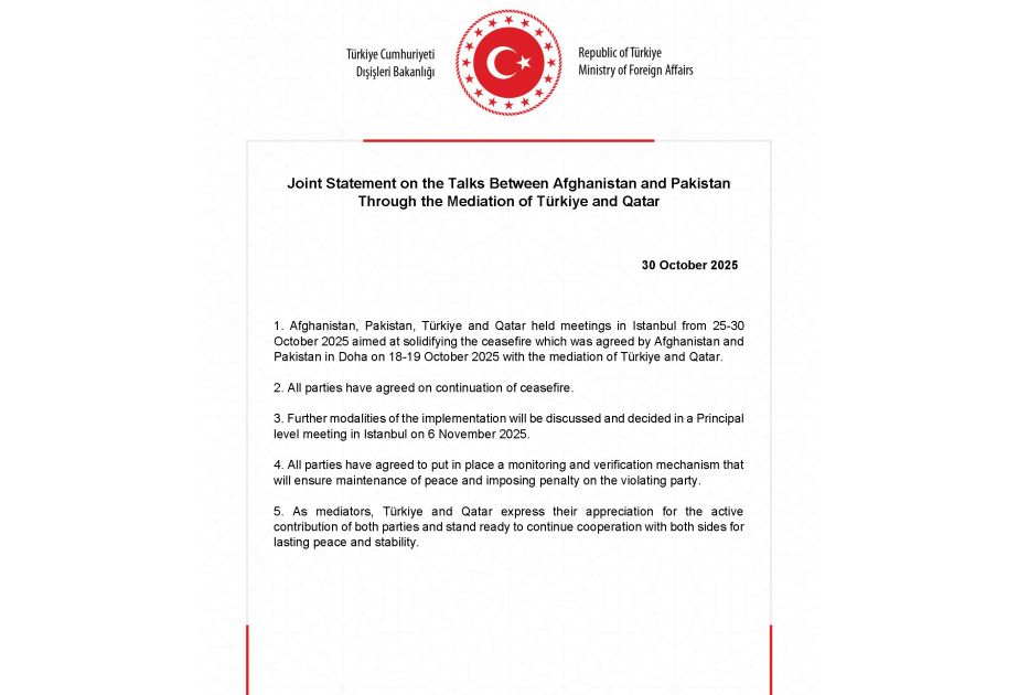 Pakistan agrees to continue conditional ceasefire with Afghanistan; principal-level meeting set for 6 November 2025