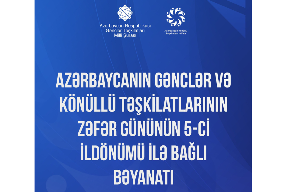 Azərbaycanın gənclər və könüllü təşkilatları Zəfər Gününün beşinci ildönümü ilə bağlı bəyanat yayıb