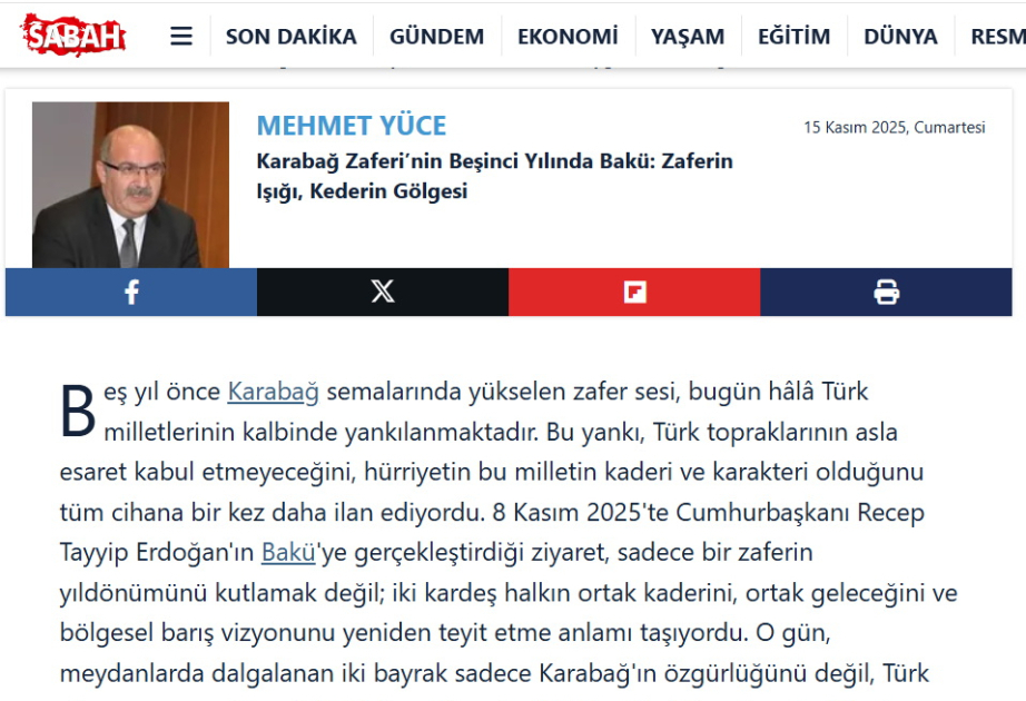 “Sabah” qəzeti: Ankara, Bakı və İslamabad əməkdaşlığı – Türk-İslam dünyasının yeni geosiyasi həmrəylik oxu