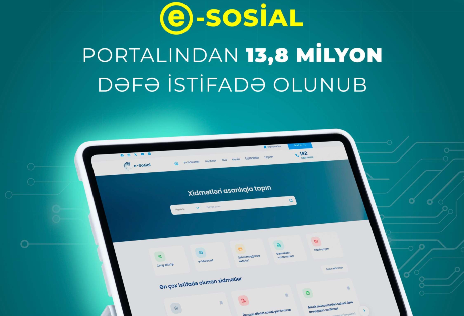On ayda “e-sosial” internet portalından 13,8 milyon dəfə istifadə olunub