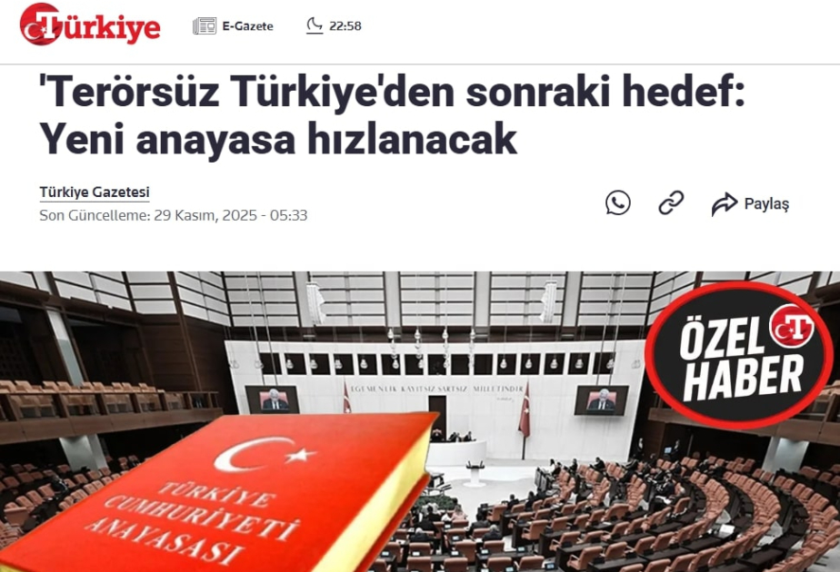 Газета Türkiye: Меры по разработке новой Конституции Турции набирают обороты