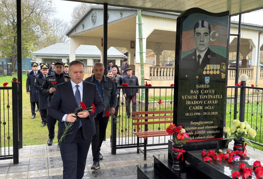 Masallıda polis əməkdaşları Vətən müharibəsi şəhidinin məzarını ziyarət ediblər