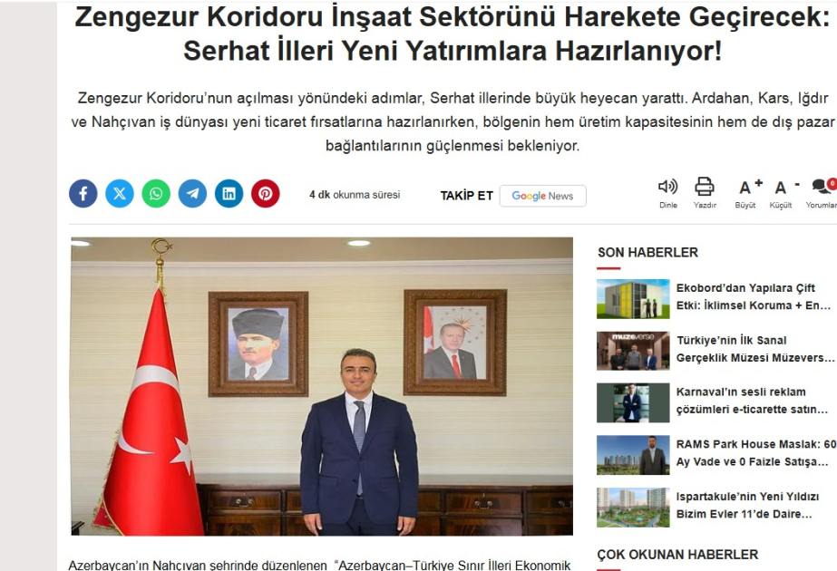 II Azərbaycan-Türkiyə regional iqtisadi forumu qardaş ölkənin mediasında geniş işıqlandırılıb