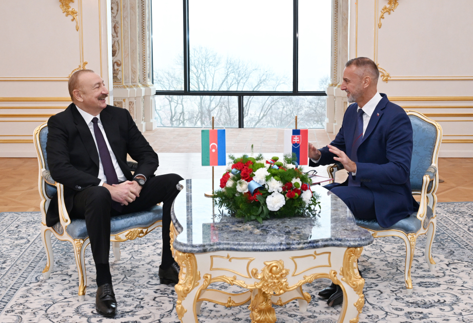 Präsident Ilham Aliyev und Vorsitzender des slowakischen Nationalrats treffen sich unter vier Augen und im erweiterten Format VIDEO