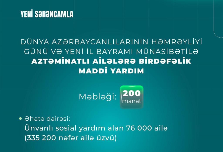 Aztəminatlı ailələrə xüsusi qayğının daha bir təzahürü