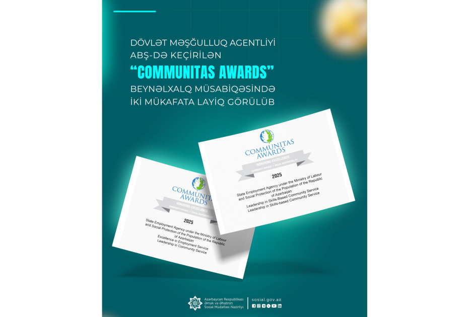 Agentur für Beschäftigung Aserbaidschans gewinnt zwei Auszeichnungen beim internationalen „Communitas Awards“-Wettbewerb