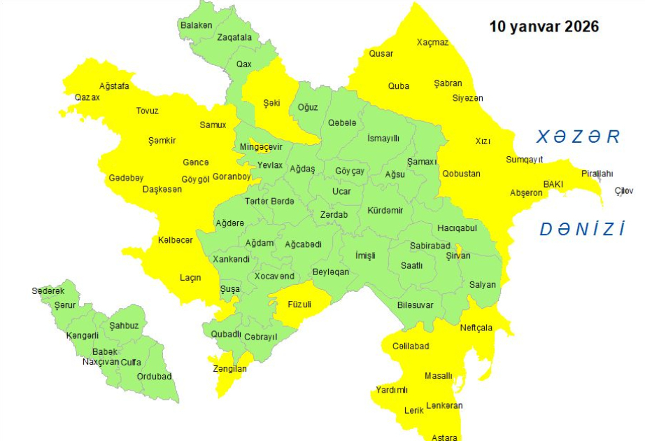 Küləkli hava şəraiti ilə bağlı sarı xəbərdarlıq verilib
