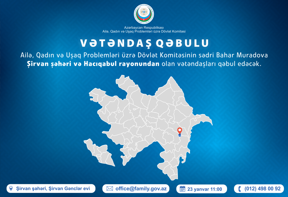 Komitə sədri Şirvan və Hacıqabul sakinlərinin müraciətlərini dinləyəcək