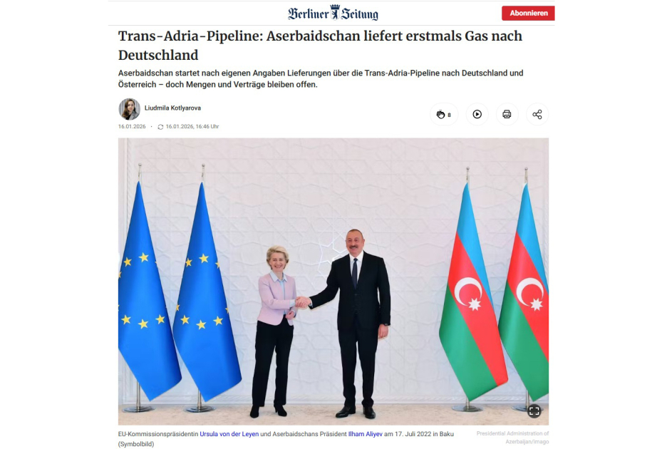 Alman mediası Azərbaycan qazının Almaniya və Avstriya bazarına ixracına geniş yer verib