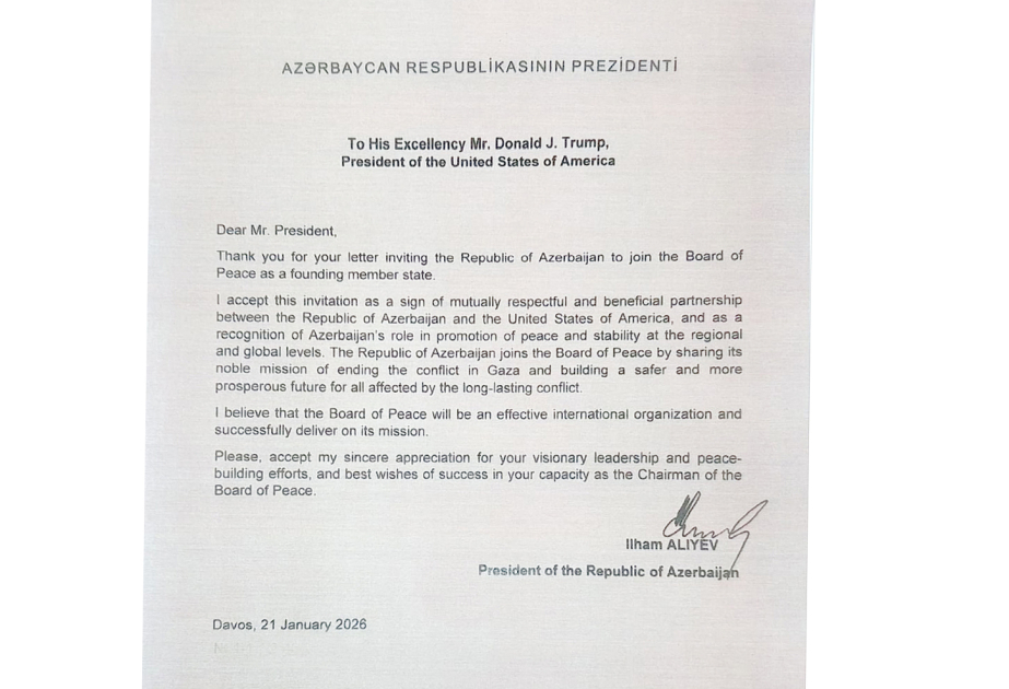 Prezident İlham Əliyev: Azərbaycan Sülh Şurasına qoşularaq, onun nəcib missiyasını paylaşacaq