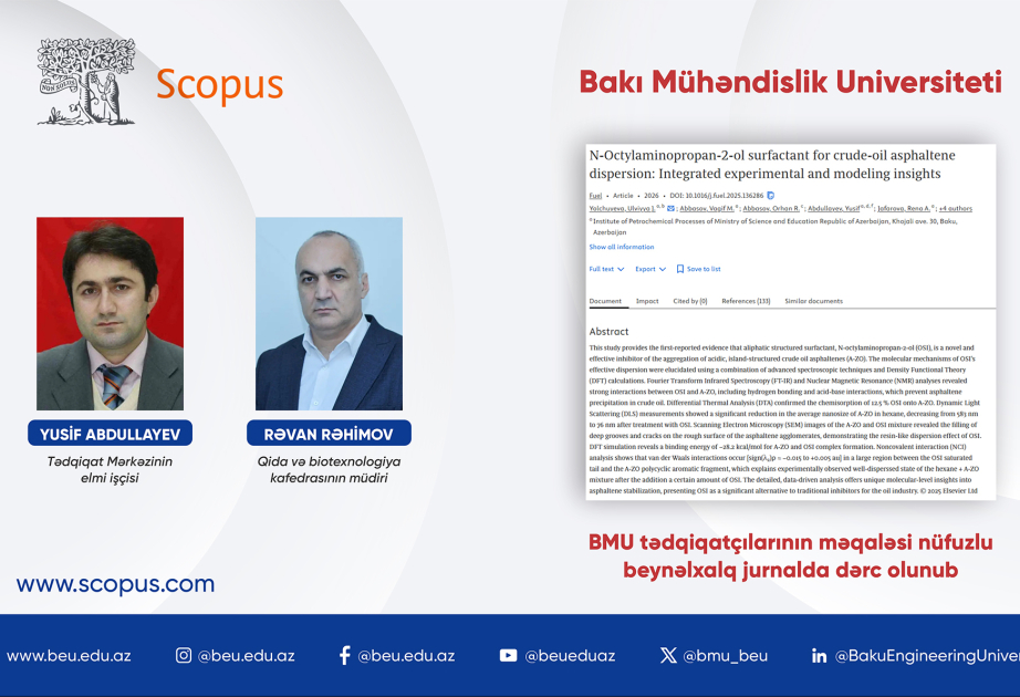 BMU alimlərinin məqaləsi Q1 kateqoriyalı beynəlxalq jurnalda yayımlanıb