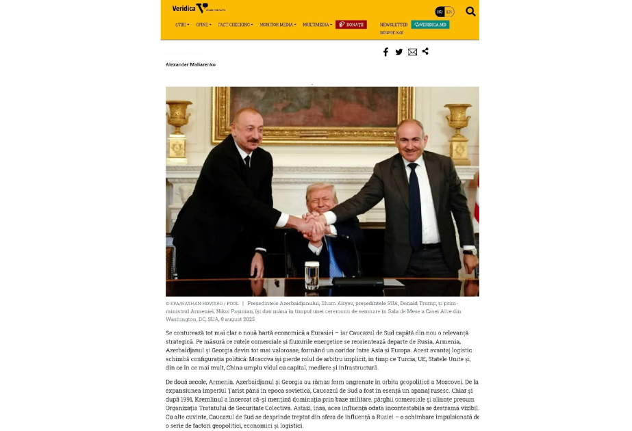 Romania’s Veridica publication highlights geopolitical shift in South Caucasus