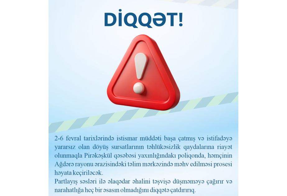 İstismar müddəti başa çatmış və istifadəyə yararsız olan döyüş sursatları məhv ediləcək