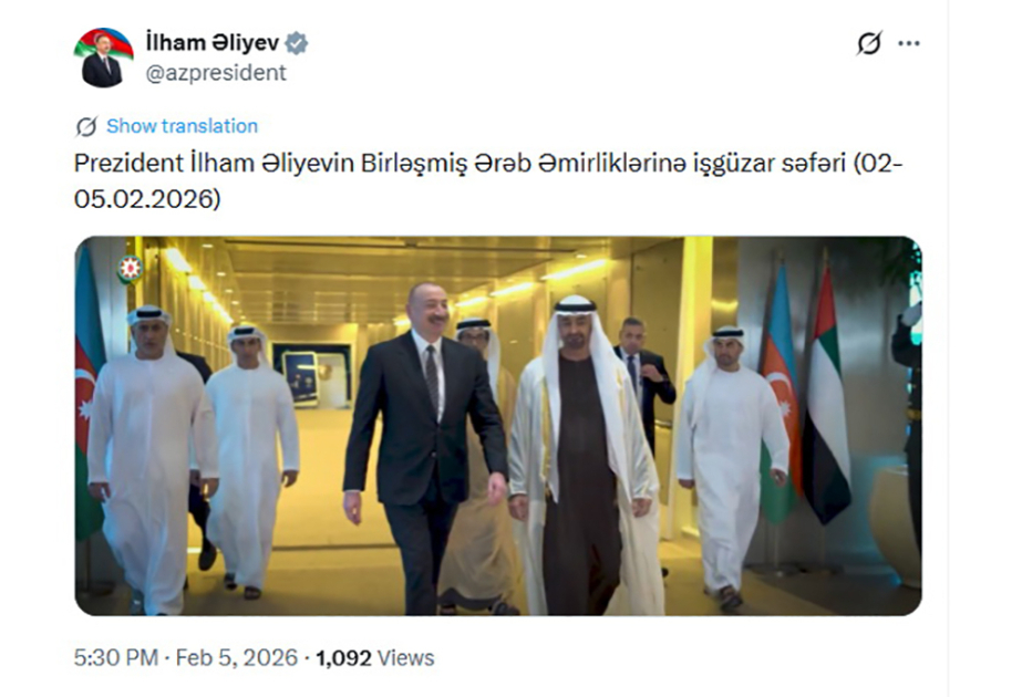الرئيس إلهام علييف ينشر بشأن زيارته الإمارات