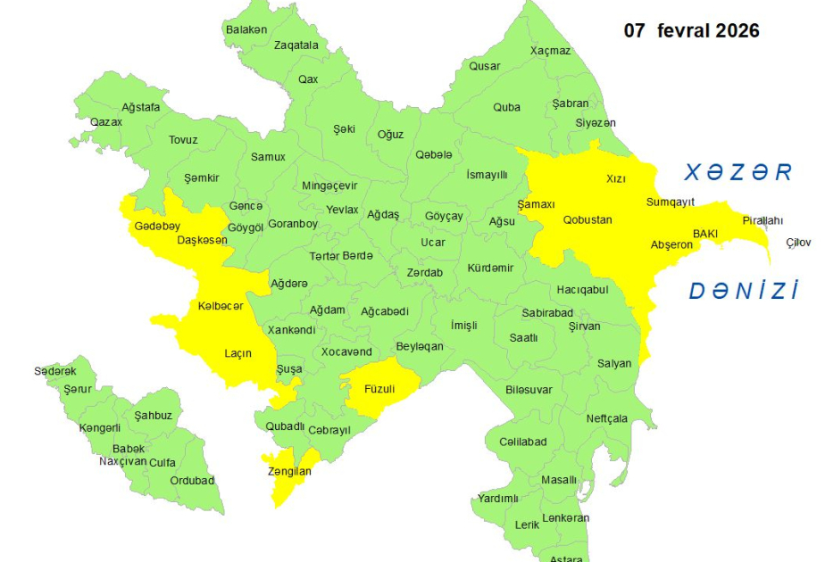Küləkli hava şəraiti ilə bağlı sarı xəbərdarlıq verilib