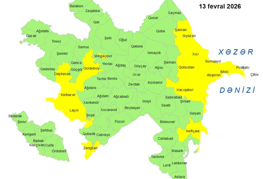 Küləkli hava şəraiti ilə bağlı sarı xəbərdarlıq verilib