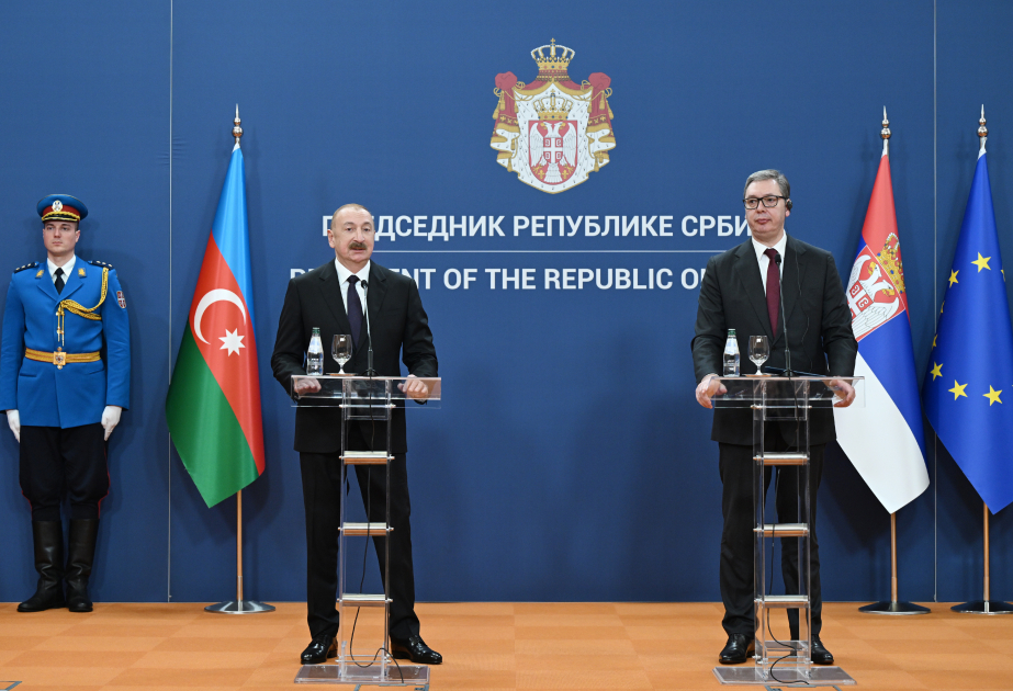 President of Azerbaijan Ilham Aliyev and President of Serbia Aleksandar Vučić delivered press statements