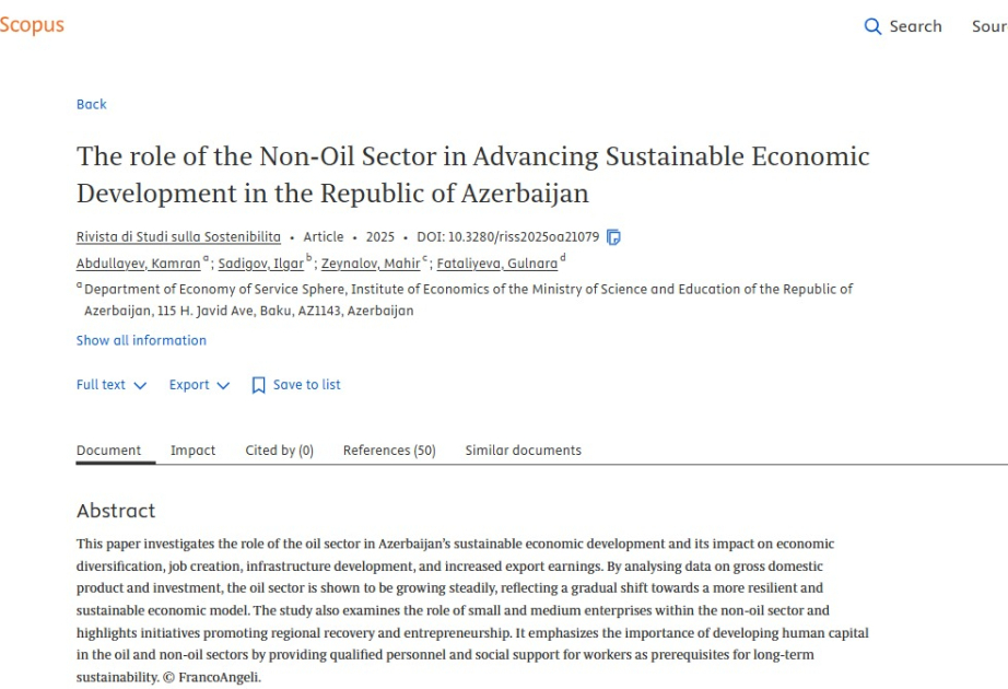 Non-oil sector research by Azerbaijani scientists featured in international journal