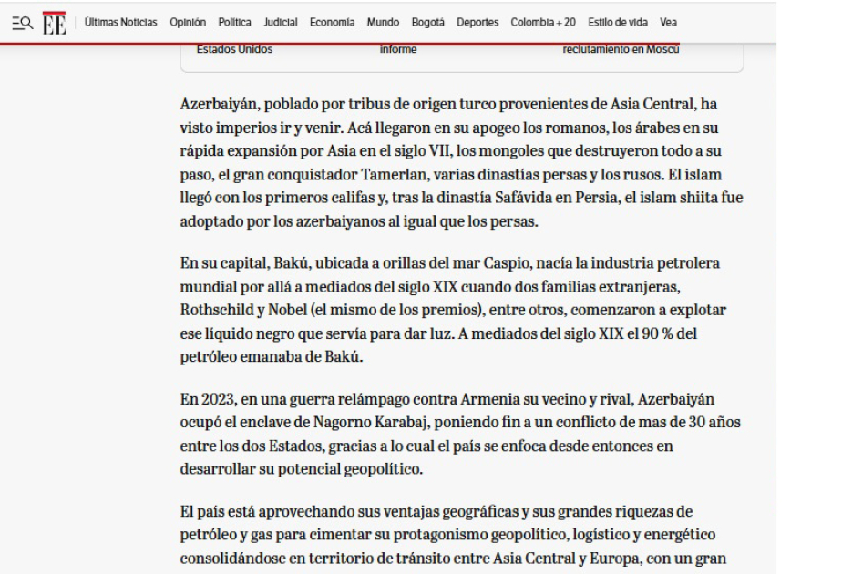 Colombian media: Azerbaijan – a new crucial geopolitical actor