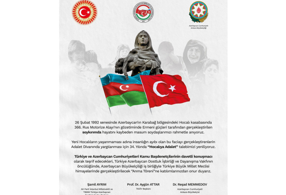 Turkish parliament to host event dedicated to 34th anniversary of Khojaly genocide