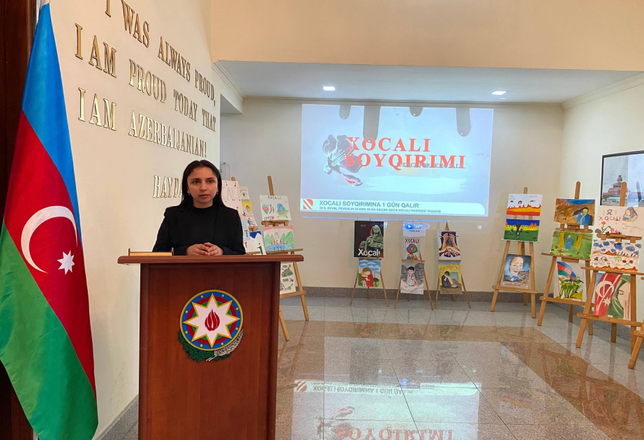 “Xocalı: uşaqların gözü ilə”: Qəbələdə məktəblilərin əl işləri nümayiş olunub