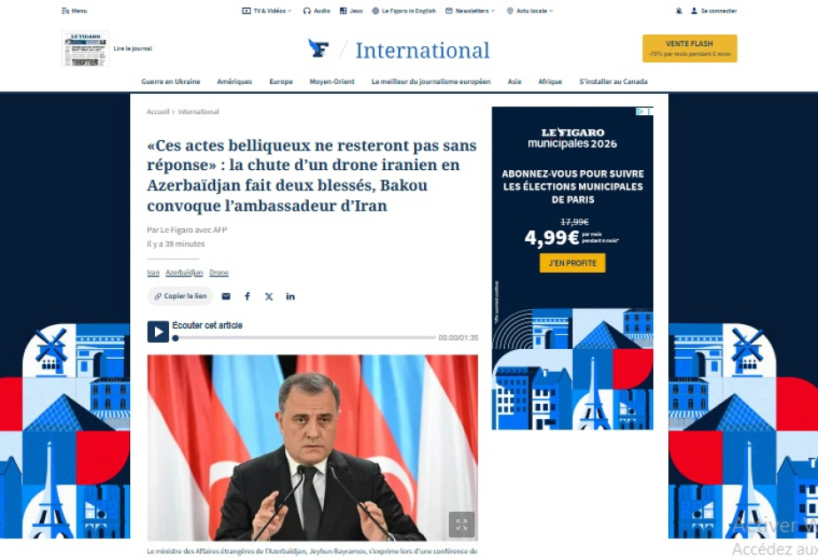 Fransa mətbuatı İranın Naxçıvana dron hücumundan yazır