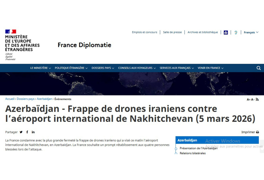 France strongly condemns Iran’s drone attack on Nakhchivan International Airport
