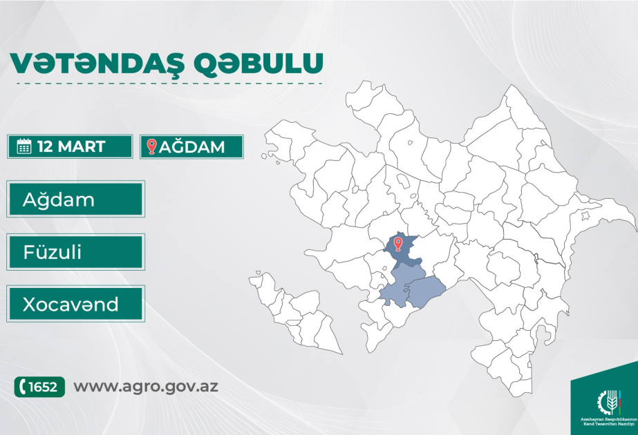 Kənd təsərrüfatı naziri Ağdamda vətəndaşların müraciətlərini dinləyəcək