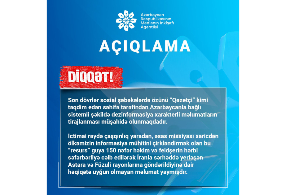 Azerbaijan’s Media Development Agency strongly condemns information provocation