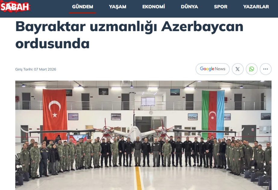 “Sabah” qəzeti: “Bayraktar” şirkəti Azərbaycan Silahlı Qüvvələrinin şəxsi heyətinin hazırlığına töhfə verir