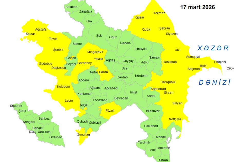 Küləkli hava şəraiti ilə bağlı sarı xəbərdarlıq verilib