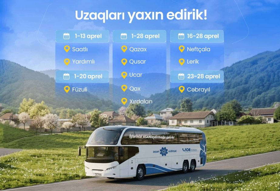 Apreldə Səyyar ASAN xidmətin fəaliyyət göstərəcəyi ünvanlar açıqlanıb