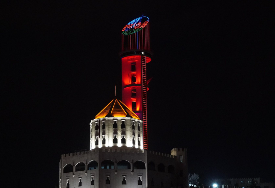 Republic Tower in Ankara illuminated in colors of Azerbaijani flag