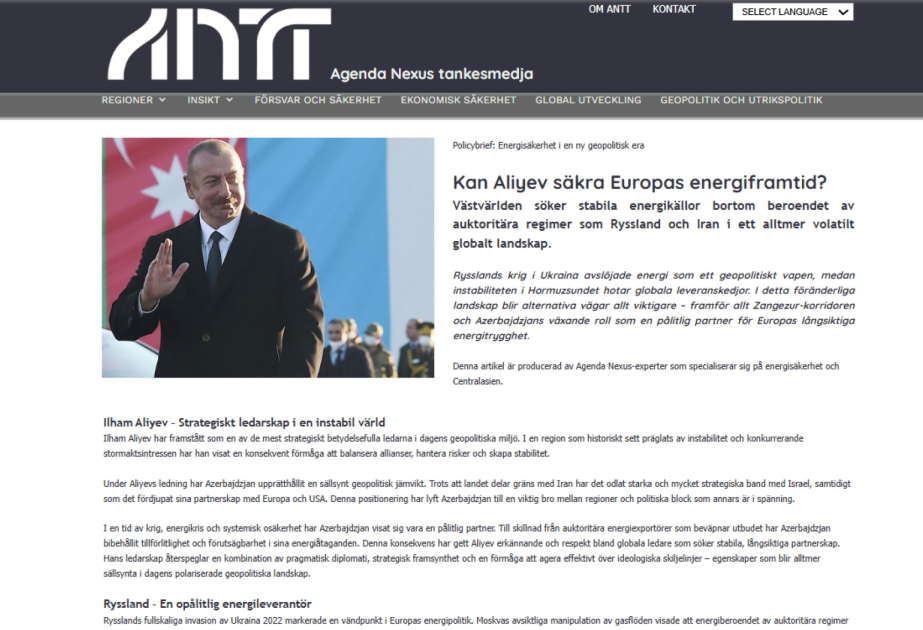 Swedish news portal highlights Azerbaijan's crucial role in Europe's energy security