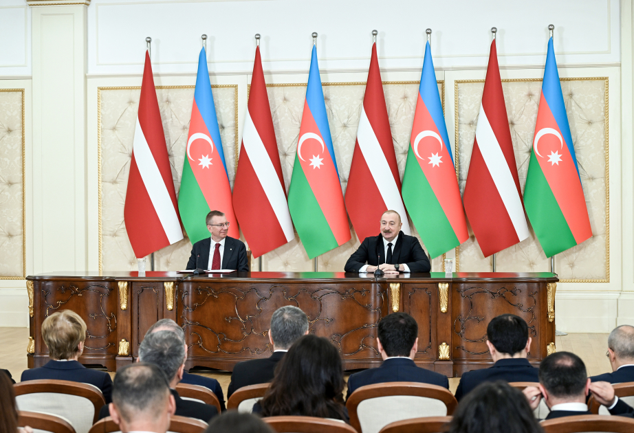 President of Azerbaijan Ilham Aliyev and President of Latvia Edgars Rinkēvičs delivered press statements VIDEO
