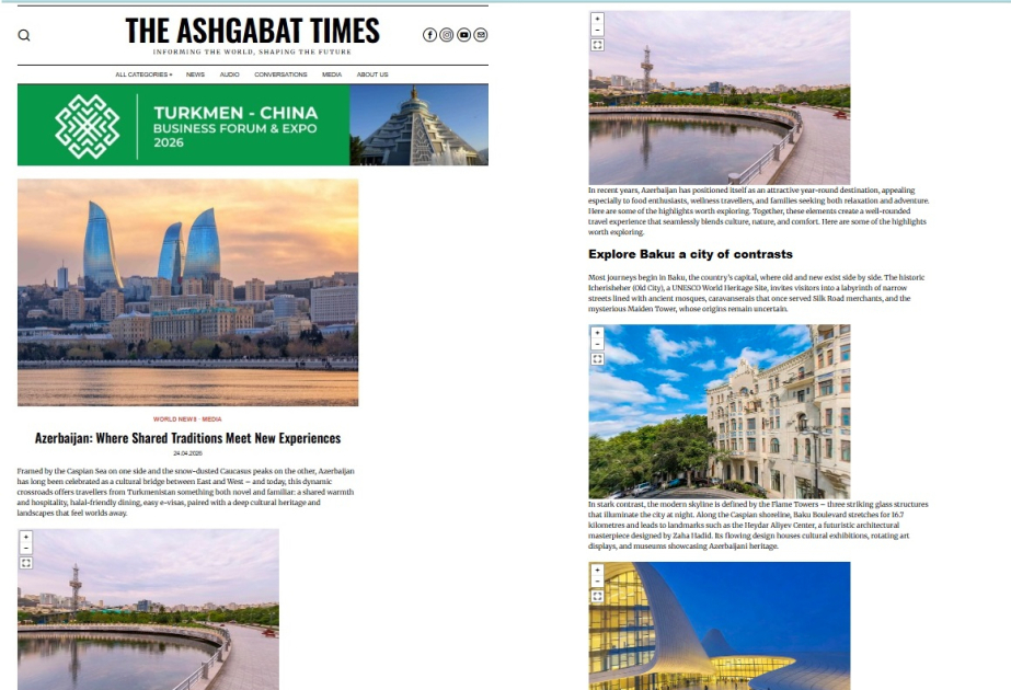 Turkmenistan’s leading website publishes article highlighting Azerbaijan’s tourism potential