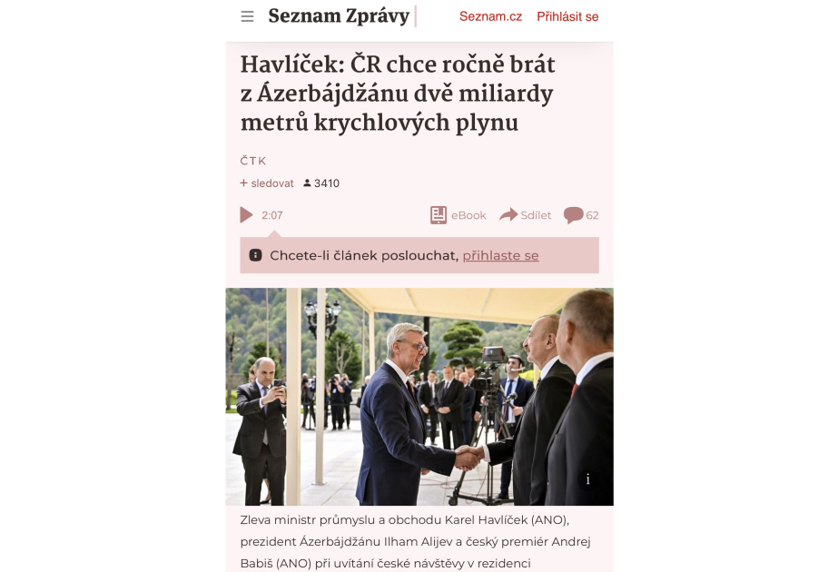 Czech Republic intends to expand imports of Azerbaijani gas