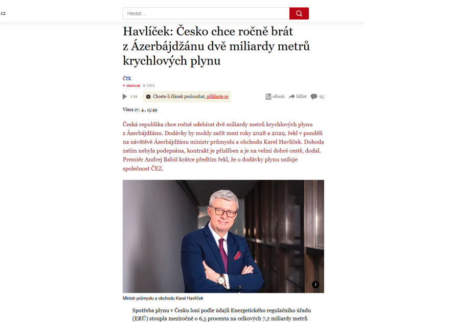 Prospects of energy cooperation with Azerbaijan in spotlight of Czech media outlets