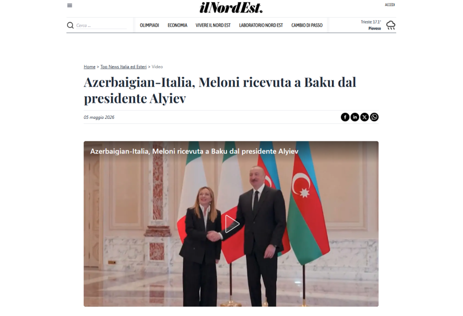 Dünya mediası Baş nazir Ciorcia Meloninin Prezident İlham Əliyevlə Bakıda apardığı danışıqları geniş işıqlandırıb